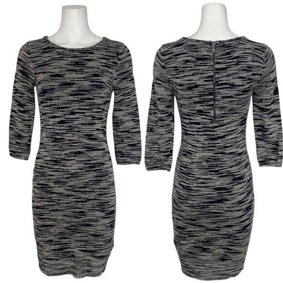 Alice + Olivia Textured Sweater Dress S Blue Marled 3/4 Sleeve Mini Bodycon Fall - Picture 1 of 12